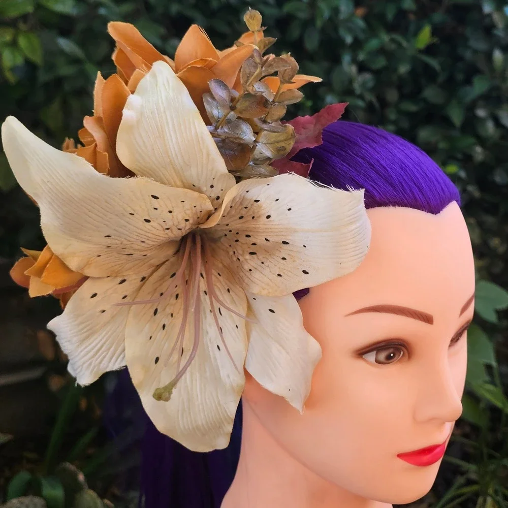 Handmade Chrysanthemum‎ & Lily Hair Flower Clip Fascinator Pinup Rockabilly Tiki